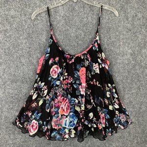 Express  Straps Tank Top Women Size Medium Crop Black Pink Floral Flowy